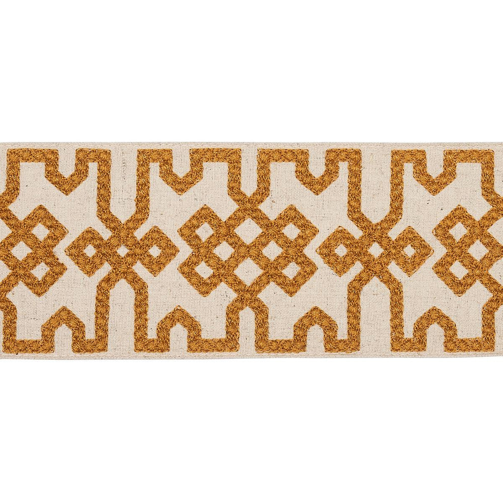 Knotted Trellis Tape Ocher On Unbleached 80882 by Schumacher Designer Trim Orient Express - Swanky Fabrics -
