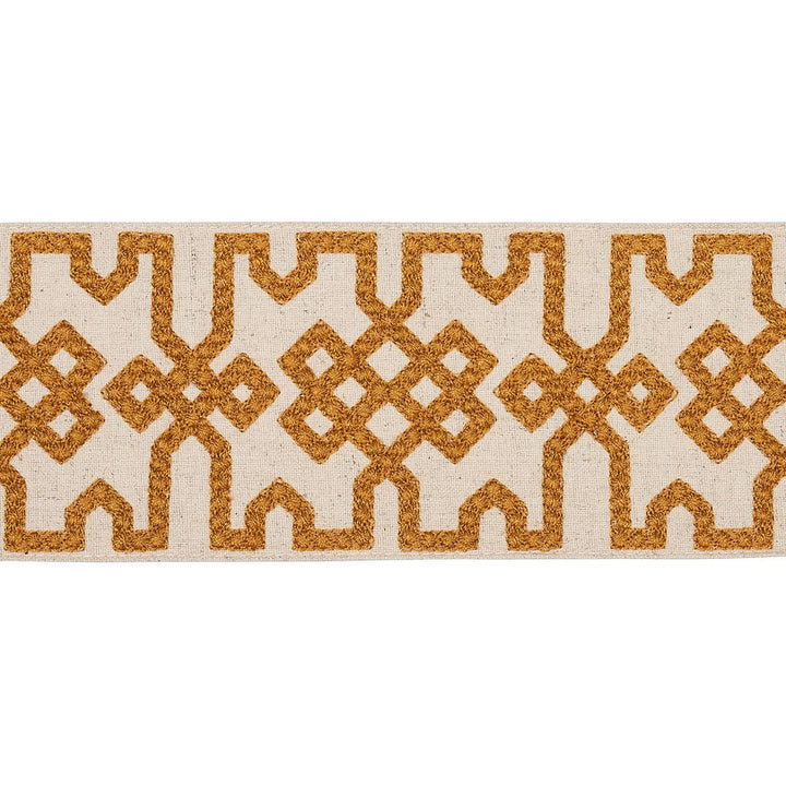 Knotted Trellis Tape Ocher On Unbleached 80882 by Schumacher Designer Trim Orient Express - Swanky Fabrics -