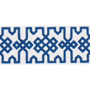Knotted Trellis Tape Blue On White 80883 by Schumacher Designer Trim
