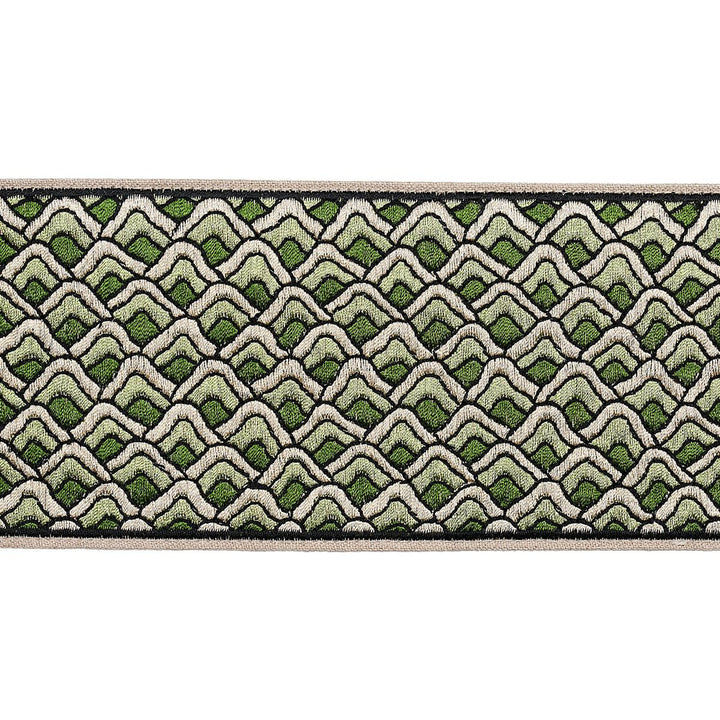 Sunrise Embroidery Tape Emerald 80892 by Schumacher Designer Trim Orient Express 9.5" - Swanky Fabrics -