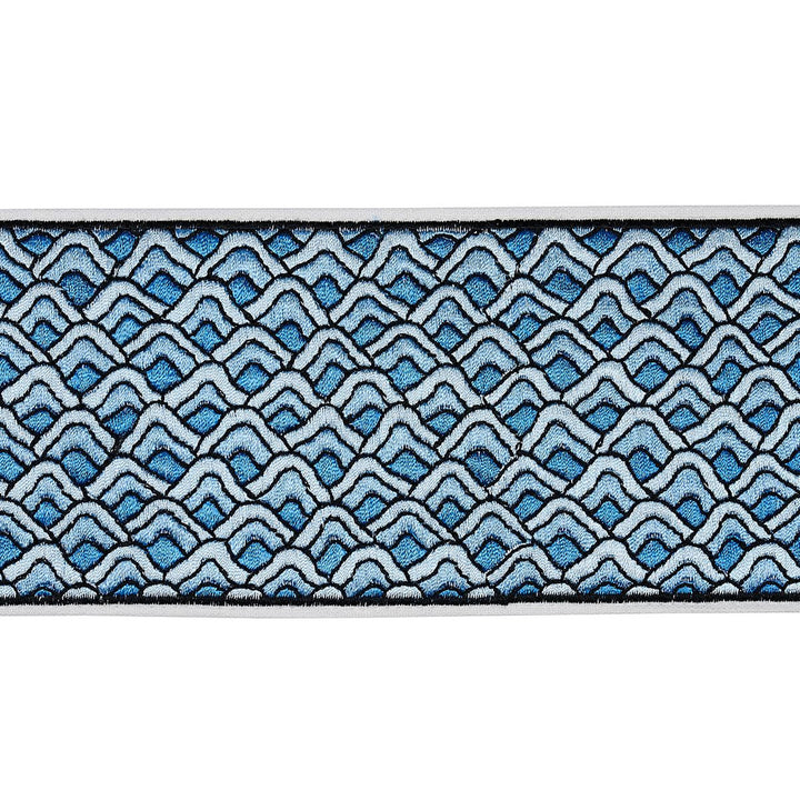 Sunrise Embroidery Tape Blues 80893 by Schumacher Designer Trim Orient Express 9.5" - Swanky Fabrics -