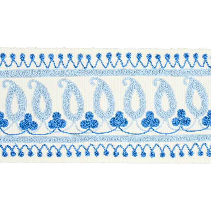 Paisley Embroidered Tape Blues 81230 by Schumacher Designer Trim Embroidered And Embellished Trims - Swanky Fabrics -