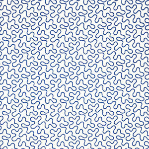 Meander Embroidery Blue On Ivory 67603 by Schumacher Designer Fabric