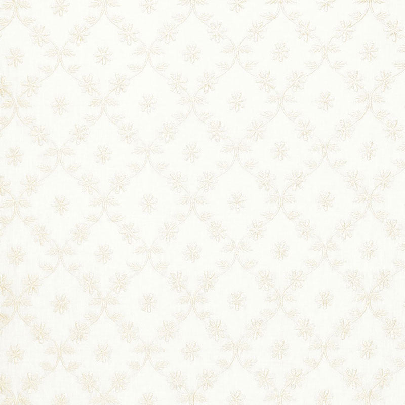 Cellini Embroidery Ivory 67620 by Schumacher Designer Fabric ESSENTIALS: SHEERS & CASEMENTS II See Sample INDIA . </p><p>Repeat: Horizontal: 2 1/2" (6CM) and Vertical: 5 5/8" (14CM) 50" WIDE (127CM) - Swanky Fabrics -
