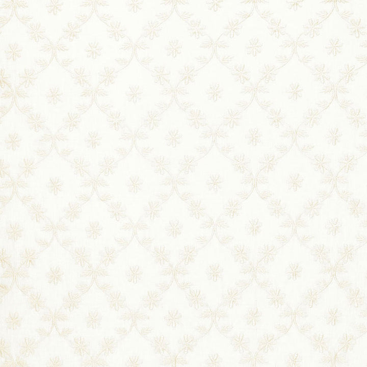 Cellini Embroidery Ivory 67620 by Schumacher Designer Fabric ESSENTIALS: SHEERS & CASEMENTS II LINEN 50% SPUN POLYESTER 48% INDIA </p><p>Repeat: Horizontal: 2 1/2" (6CM) and Vertical: 5 5/8" (14CM) 50 - Swanky Fabrics -