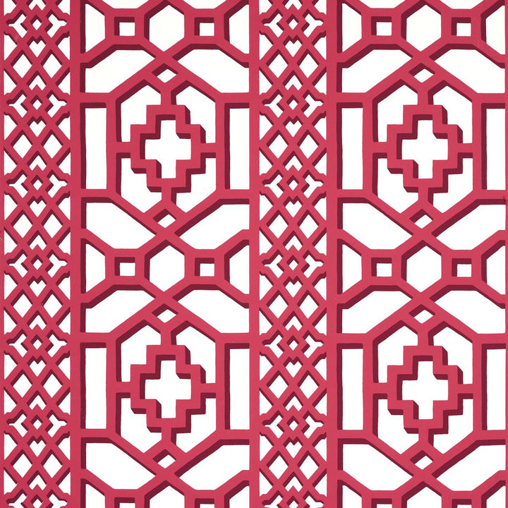 Zanzibar Trellis Laquer Red 5006948 by Schumacher Designer Wallpaper Preppy Chic 13.5" - Swanky Fabrics -