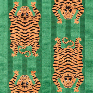 Jokhang Tiger Velvet Green 77233 by Schumacher Designer Fabric