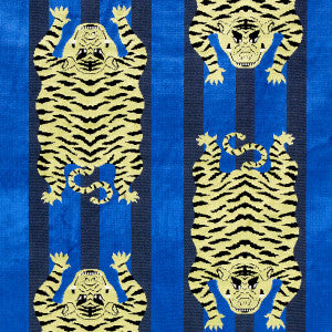 Jokhang Tiger Velvet Blue 77234 by Schumacher Designer Fabric