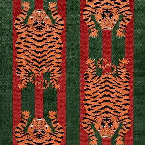 Jokhang Tiger Velvet Red & Green 77235 by Schumacher Designer Fabric