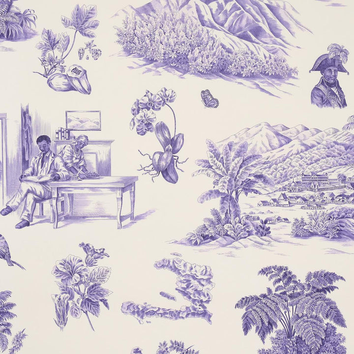 Toussaint Toile Purple On Cream 5013772 by Schumacher Designer Wallpaper Victor Glemaud 54.0" - Swanky Fabrics -