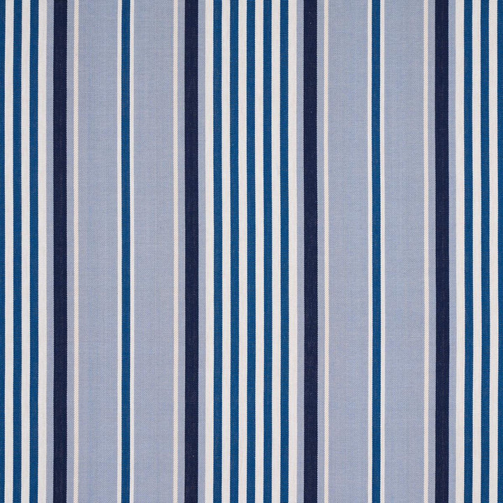 Minzer Cotton Stripe Blue 66014 by Schumacher Designer Fabric Stripes Revisits 13.5" - Swanky Fabrics -
