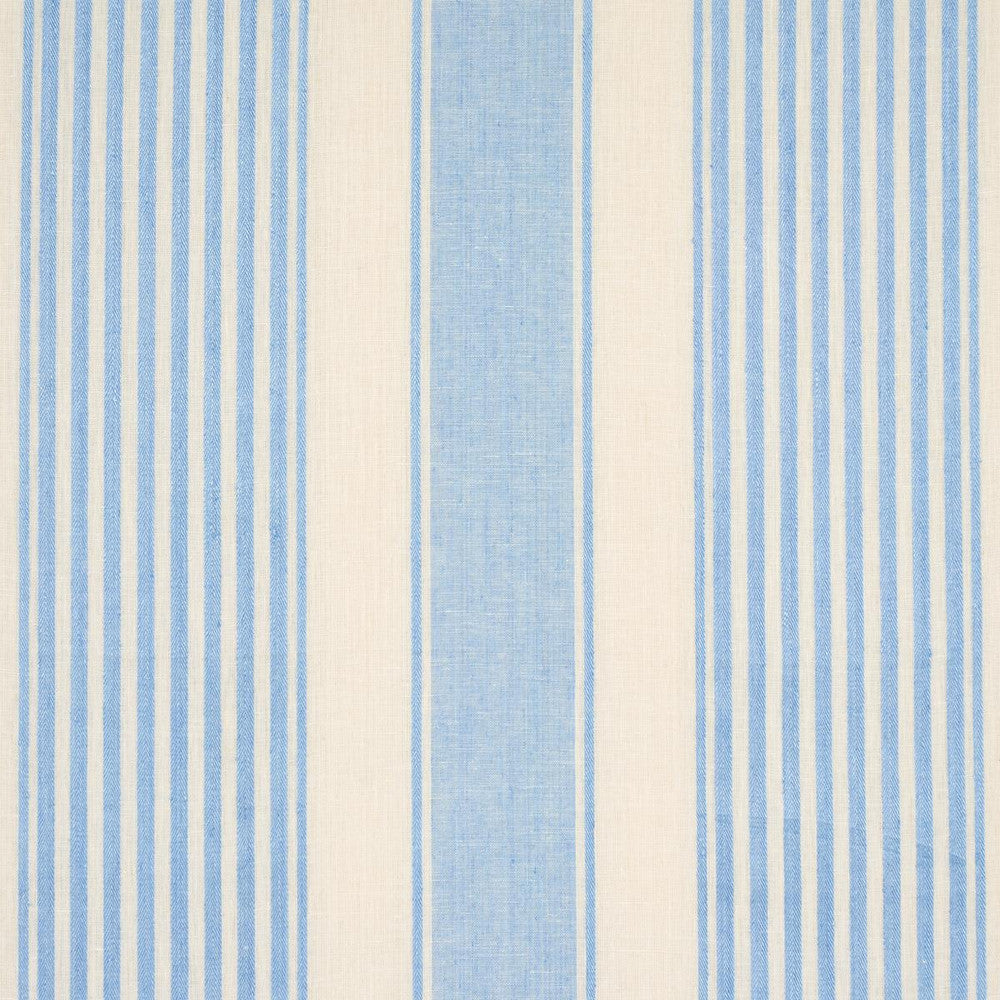 Summerville Linen Stripe Sky 66094 by Schumacher Designer Fabric Stripes Revisits 13.5" - Swanky Fabrics -
