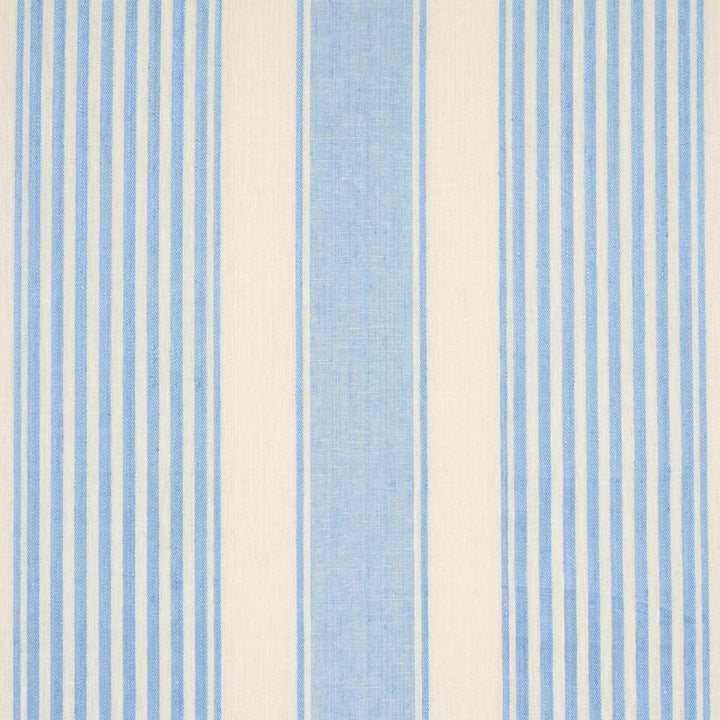 Summerville Linen Stripe Sky 66094 by Schumacher Designer Fabric Stripes Revisits 13.5" - Swanky Fabrics -