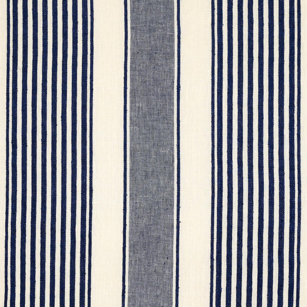 Summerville Linen Stripe Navy 66095 by Schumacher Designer Fabric Stripes Revisits 13.5" - Swanky Fabrics -