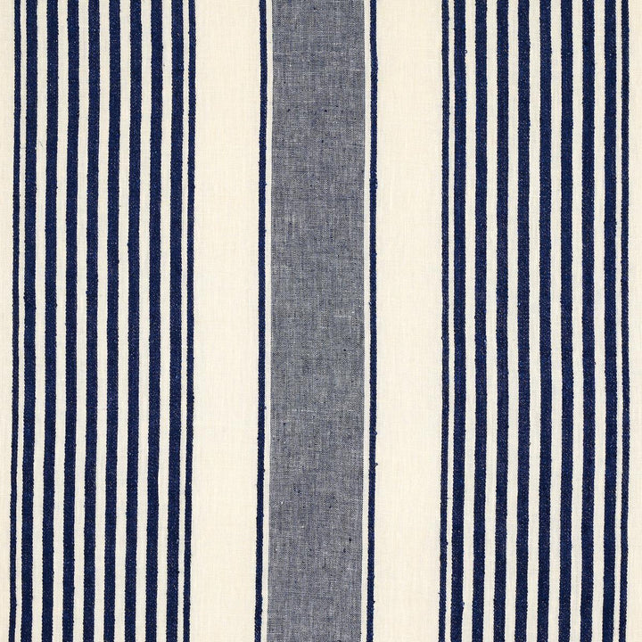 Summerville Linen Stripe Navy 66095 by Schumacher Designer Fabric Stripes Revisits 13.5" - Swanky Fabrics -