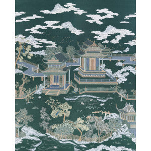 Coromandel Midnight Green 5014162 by Schumacher Designer Wallpaper