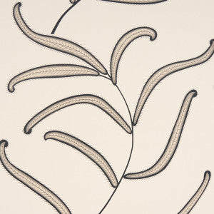 Caterpillar Leaf Black And Cream 5014530 by Schumacher Designer Wallpaper