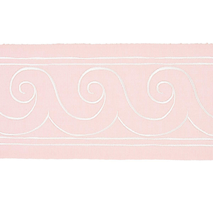 Greek Waves White On Blush 70755 by Schumacher Designer Trim Miles Redd 3.3" - Swanky Fabrics -