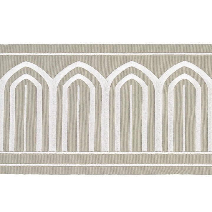 Arches Embroidered Tape Wide Taupe 70776 by Schumacher Designer Trim Miles Redd 5.3" - Swanky Fabrics -