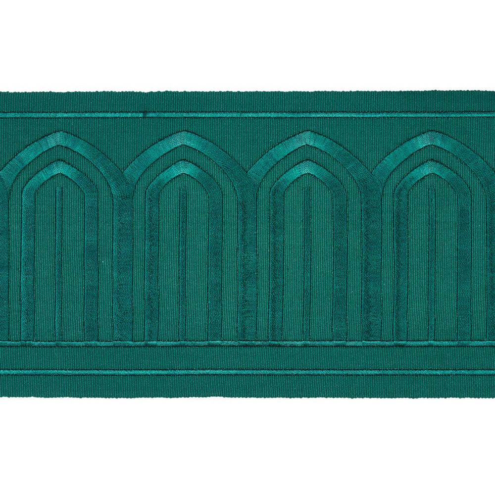 Arches Embroidered Tape Wide Emerald 70779 by Schumacher Designer Trim Miles Redd 5.3" - Swanky Fabrics -