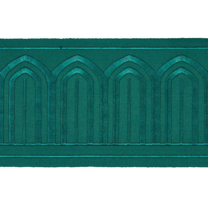 Arches Embroidered Tape Wide Emerald 70779 by Schumacher Designer Trim Miles Redd 5.3" - Swanky Fabrics -
