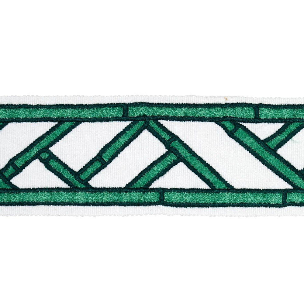 Bamboo Trellis Tape Green 81741 by Schumacher Designer Trim David Kaihoi 2.0" - Swanky Fabrics -