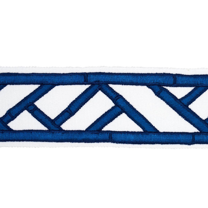 Bamboo Trellis Tape Blue 81742 by Schumacher Designer Trim David Kaihoi 2.0" - Swanky Fabrics -