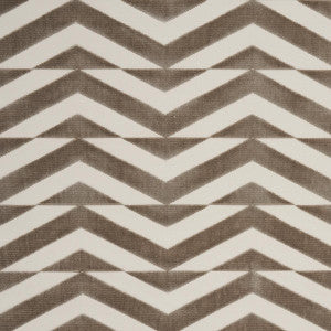 Broken Chevron Cut Velvet Taupe On Ivory 81810 by Schumacher Designer Fabric