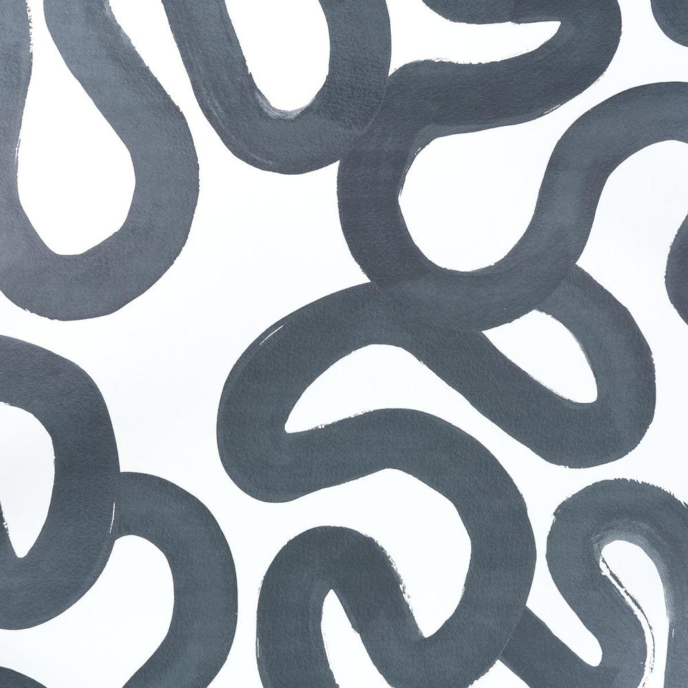 Trace Carbon 5013990 by Schumacher Designer Wallpaper New Wave: Black & White 55.88" - Swanky Fabrics -