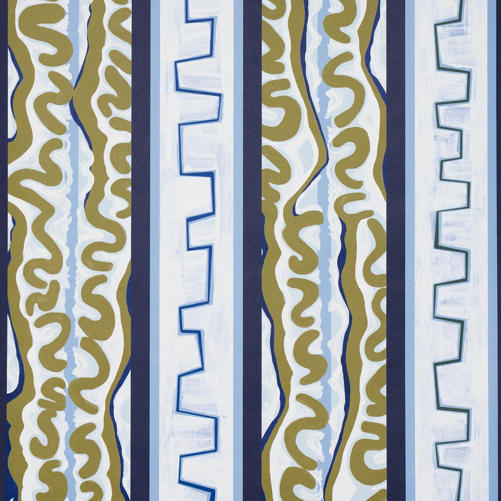 Night At The Opera Deep Blue & Olive 5014180 by Schumacher Designer Wallpaper Backdrop 27.0" - Swanky Fabrics -