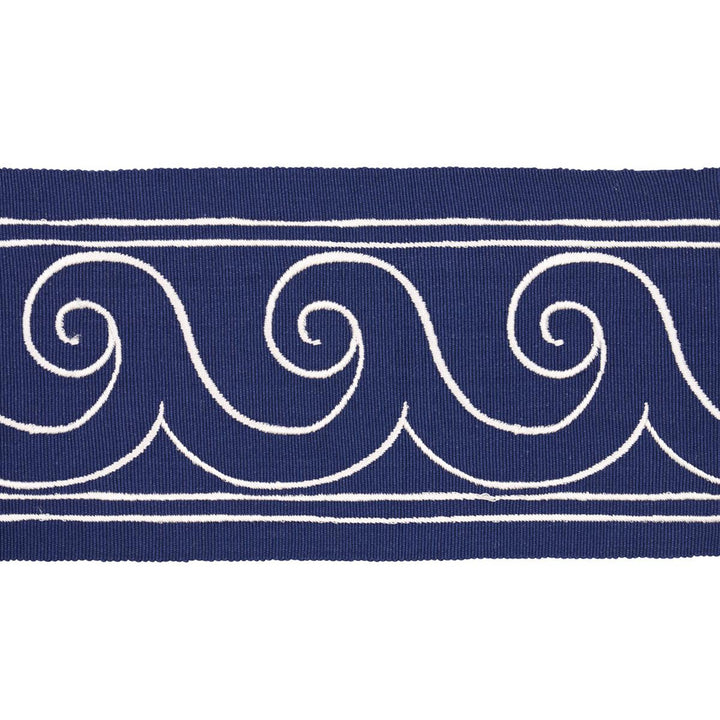 Greek Waves White On Navy 70753 by Schumacher Designer Trim Miles Redd 3.3" - Swanky Fabrics -