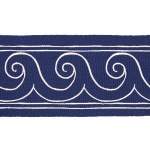 Greek Waves White On Navy 70753 by Schumacher Designer Trim