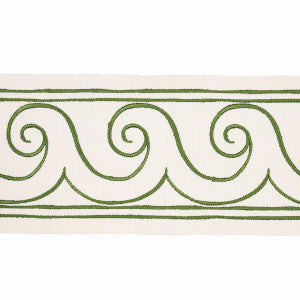 Greek Waves Green On Ivory 70756 by Schumacher Designer Trim