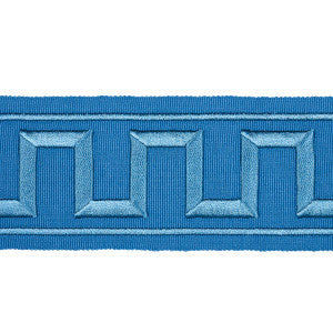 Greek Key Embroidered Tape Teal 70806 by Schumacher Designer Trim