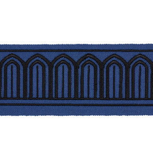 Arches Embroidered Tape Medium Black On Navy 81150 by Schumacher Designer Trim