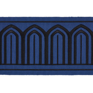 Arches Embroidered Tape Wide Black On Navy 81160 by Schumacher Designer Trim