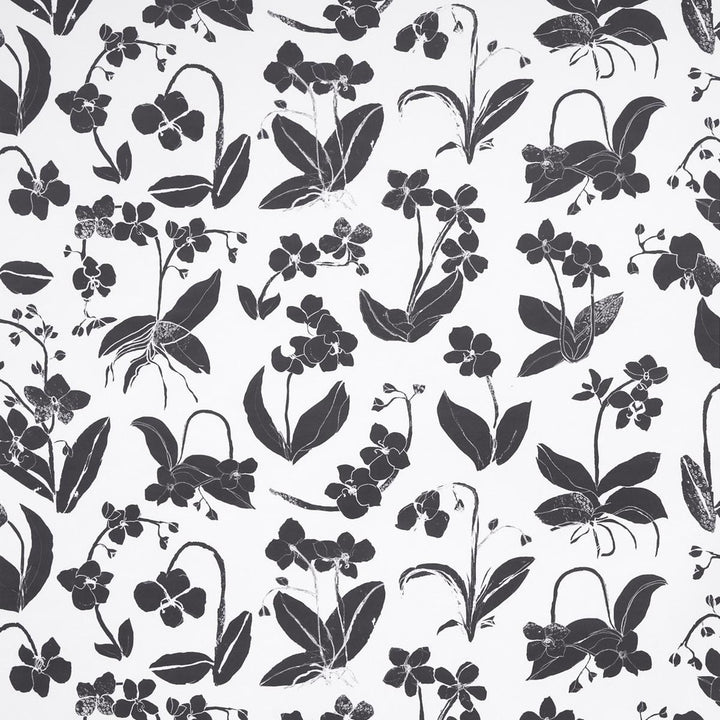 Orchids Have Dreams Soft Black 5014100 by Schumacher Designer Wallpaper Hera Ford 18.0" - Swanky Fabrics -