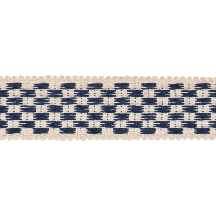 Crawford Check Tape Medium Indigo 81630 by Schumacher Designer Trim Williamsburg - Swanky Fabrics -