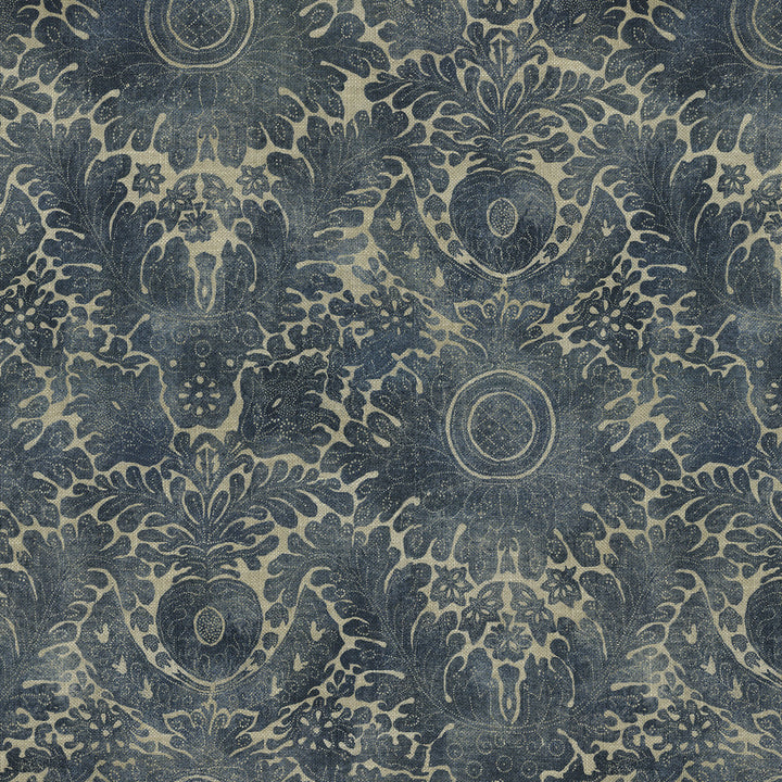 Damask Sarong Indigo 682530 by WAVERLY Designer Fabric - 75% cotton, 25% linen Pakistan 15000 Horizontal: 18 and Vertical: 25.25 54  - Swanky Fabrics -
