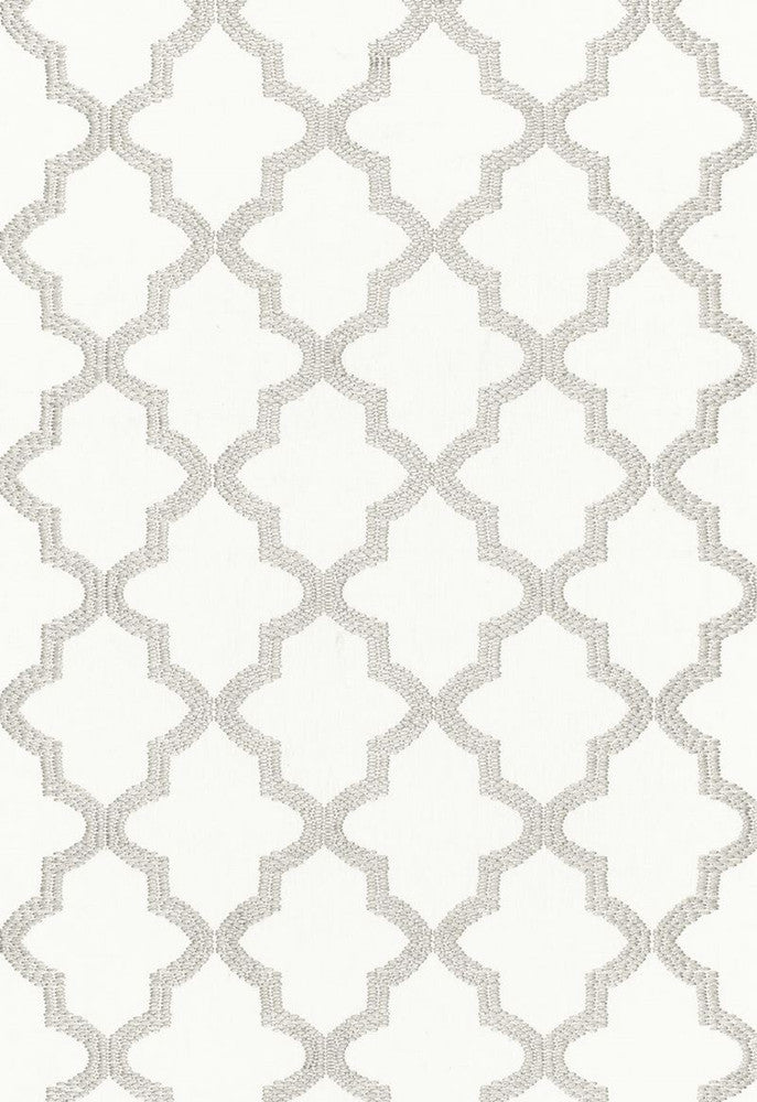 Tangier Embroidery Silver 68343 by Schumacher Designer Fabric Chroma 85% Linen, 15% Rayon Martindale 10,000 Horizontal: 3.5 and Vertical: 7.5 50 - Swanky Fabrics -