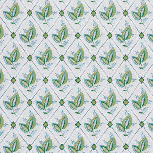 Basile Trellis Leaf & Aqua 5014231 by Schumacher Designer Wallpaper
