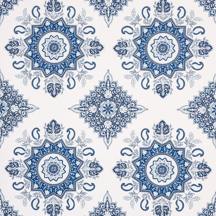 Montecito Medallion Indigo 5014360 by Schumacher Designer Wallpaper Mark D. Sikes 27.0" - Swanky Fabrics -