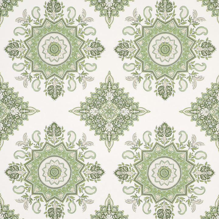 Montecito Medallion Leaf Green 5014361 by Schumacher Designer Wallpaper Mark D. Sikes 27.0" - Swanky Fabrics -