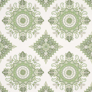 Montecito Medallion Leaf Green 5014361 by Schumacher Designer Wallpaper