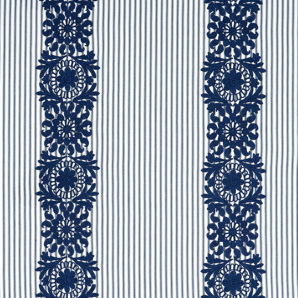 Joelle Stripe Blue 81541 by Schumacher Designer Fabric Uncommon Threads 13.5" - Swanky Fabrics -