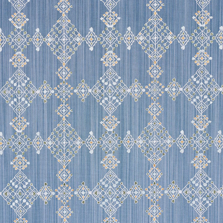 Kalindi Embroidery Denim 82080 by Schumacher Designer Fabric Bohemia 13.2" - Swanky Fabrics -