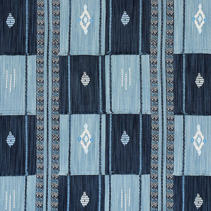 Aravali Patchwork Denim And Indigo 82090 by Schumacher Designer Fabric Bohemia 17.67" - Swanky Fabrics -