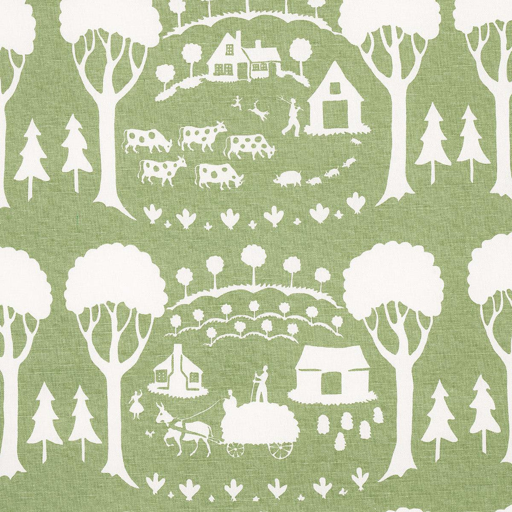 Farm Scene Green 180880 by Schumacher Designer Fabric Folly Cove 18.0" - Swanky Fabrics -
