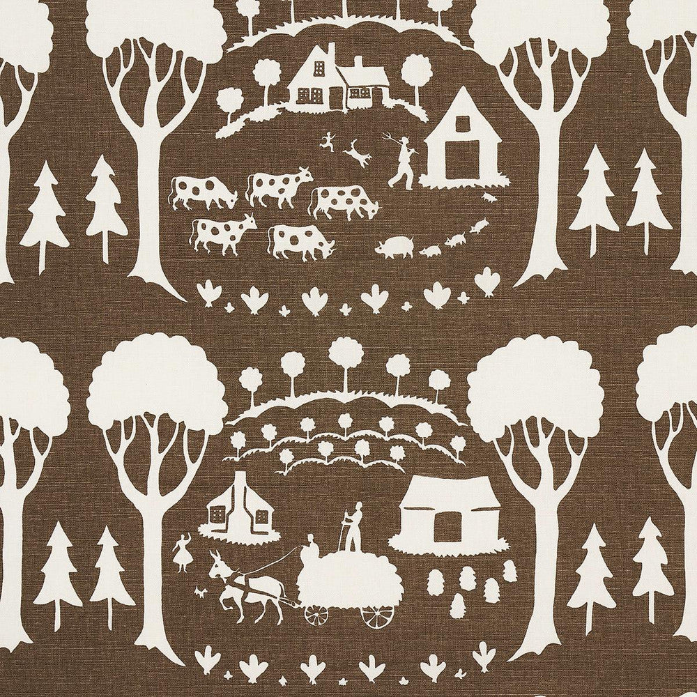 Farm Scene Brown 180881 by Schumacher Designer Fabric Folly Cove 18.0" - Swanky Fabrics -