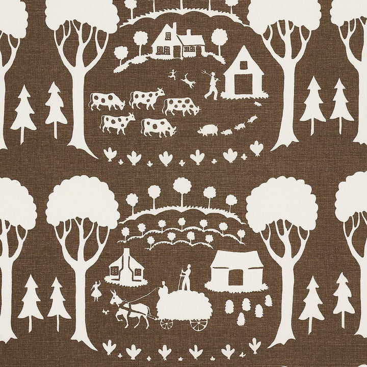 Farm Scene Brown 180881 by Schumacher Designer Fabric Folly Cove 18.0" - Swanky Fabrics -